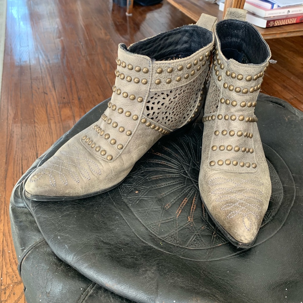 Anine Bing grey/silver studded laser cut booties